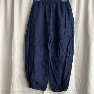 Linen Luv 100% Linen Italy Wide Leg Ankle Boho Pants Navy Blue Large